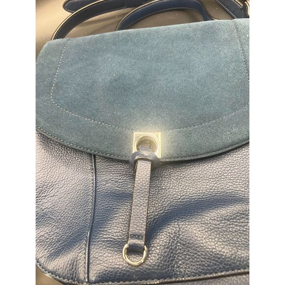 IVANKA TRUMP Claudia Twilight Blue Suede Leather Saddle Bag Style Tote Wallet - Picture 6 of 12